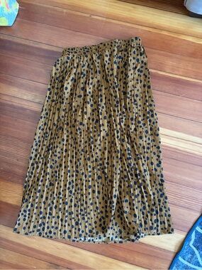 Amazon Brown Pleated Polka Dot Midi Skirt